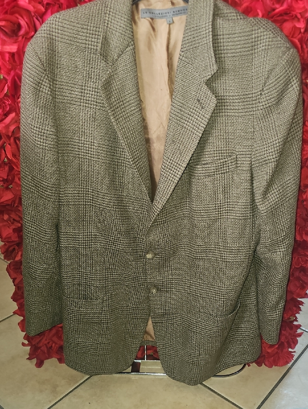 Le Collezioni Structure Men's Vintage 3 Button Wool Plaid Brown Blazer SizeLarge
